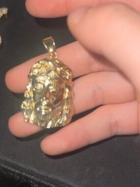 Gold Jesus Head Pendant - Religious Charm